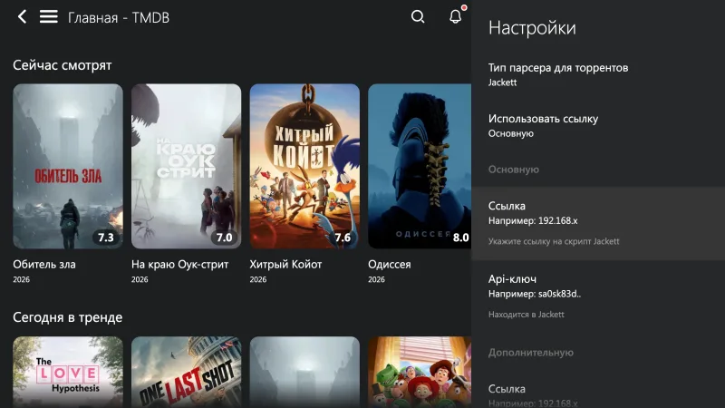 Lampa, Настройки → Парсер: поле «Ссылка» для адреса парсера